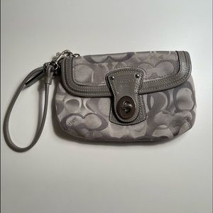 Coach Wristlet with strap-Silver and Grey